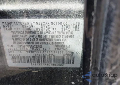 2014 Nissan Sentra Sv z USA, uszkodzony, nr VIN 3N1AB7AP8EY285002